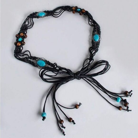 Chic Black and Turquoise Beaded Belt #1807